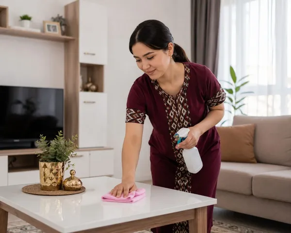 Ev düzenine destek veren yardımcı adayın günlük ev işlerinde sakin çalışma anı