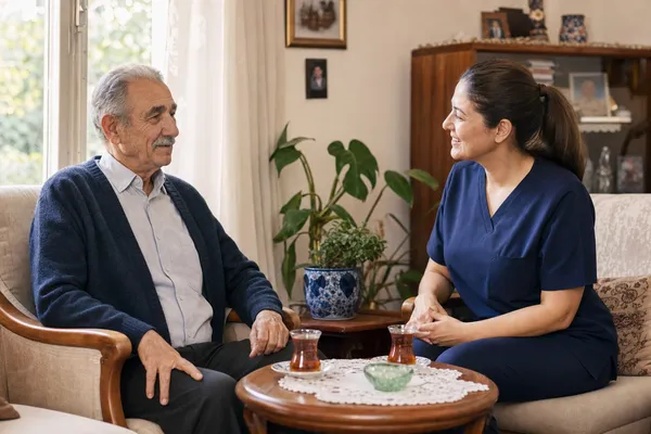 Yaşlı bireyle evde saygılı refakat ve sohbet desteği